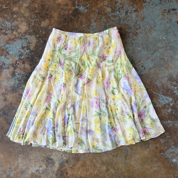Vintage Y2K Whimsygoth Floral Fairy Midi Skirt Size L 14 White Chiffon 00s - Picture 1 of 7